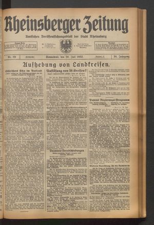 Rheinsberger Zeitung vom 30.07.1932