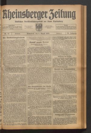Rheinsberger Zeitung vom 06.08.1932