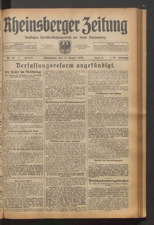Rheinsberger Zeitung vom 13.08.1932