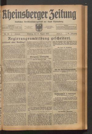 Rheinsberger Zeitung vom 16.08.1932