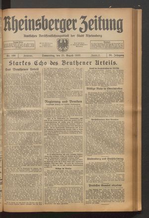Rheinsberger Zeitung vom 25.08.1932