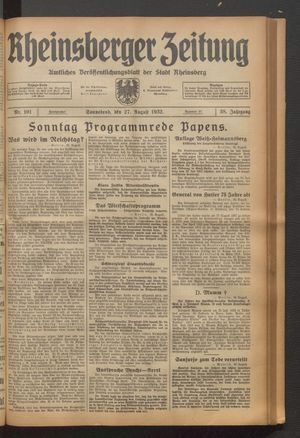 Rheinsberger Zeitung vom 27.08.1932