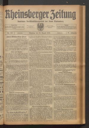 Rheinsberger Zeitung vom 30.08.1932