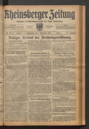 Rheinsberger Zeitung vom 01.09.1932