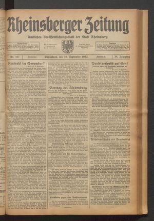 Rheinsberger Zeitung vom 10.09.1932