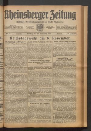 Rheinsberger Zeitung vom 20.09.1932