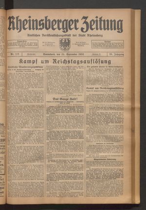 Rheinsberger Zeitung vom 24.09.1932
