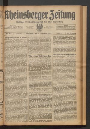 Rheinsberger Zeitung vom 29.09.1932