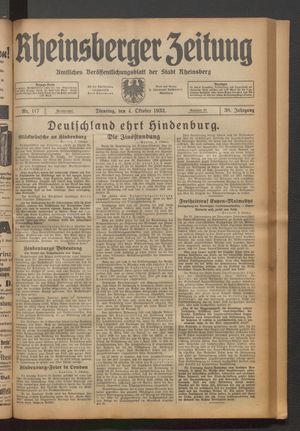 Rheinsberger Zeitung vom 04.10.1932