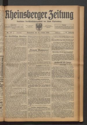Rheinsberger Zeitung vom 22.10.1932