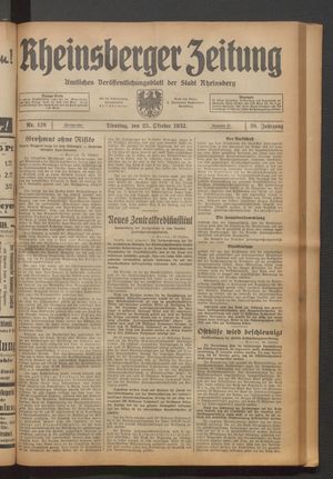 Rheinsberger Zeitung vom 25.10.1932