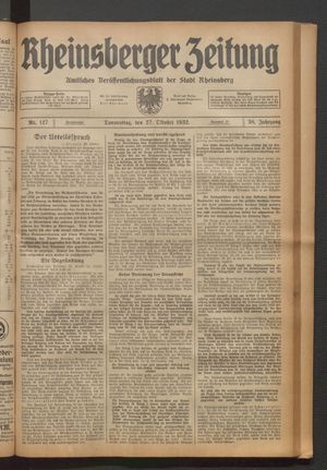 Rheinsberger Zeitung on Oct 27, 1932