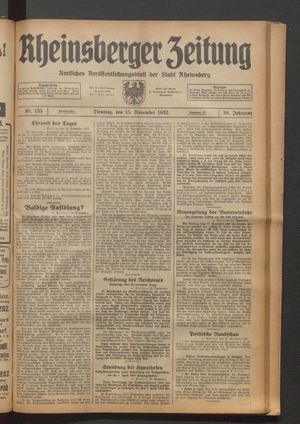 Rheinsberger Zeitung vom 15.11.1932