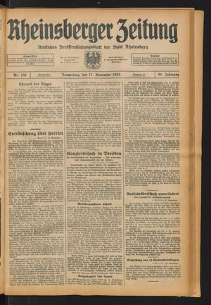 Rheinsberger Zeitung on Nov 17, 1932