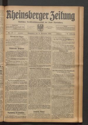 Rheinsberger Zeitung vom 19.11.1932