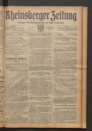 Rheinsberger Zeitung vom 22.11.1932