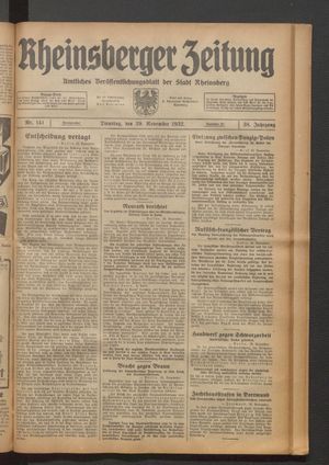 Rheinsberger Zeitung vom 29.11.1932