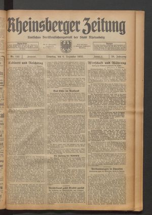 Rheinsberger Zeitung vom 06.12.1932