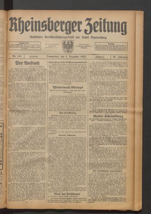 Rheinsberger Zeitung vom 08.12.1932