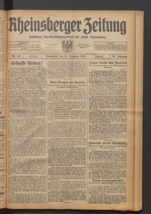 Rheinsberger Zeitung vom 10.12.1932