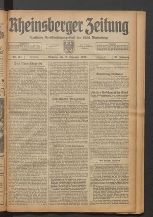Rheinsberger Zeitung on Dec 13, 1932
