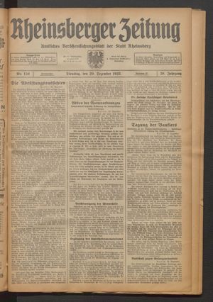 Rheinsberger Zeitung vom 20.12.1932