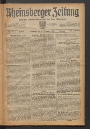 Rheinsberger Zeitung vom 31.12.1932
