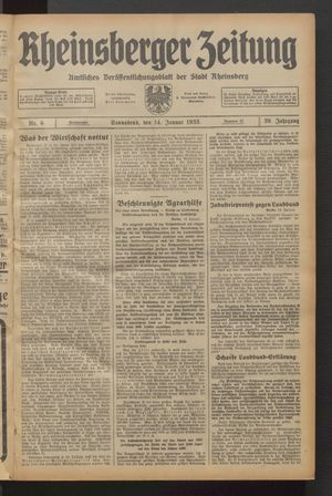 Rheinsberger Zeitung vom 14.01.1933