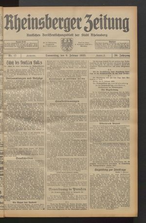 Rheinsberger Zeitung vom 09.02.1933