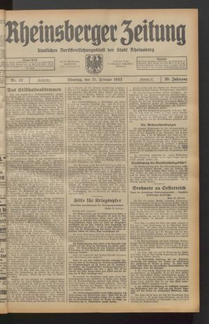 Rheinsberger Zeitung on Feb 21, 1933
