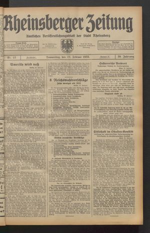 Rheinsberger Zeitung on Feb 23, 1933