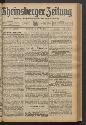 Rheinsberger Zeitung on May 27, 1933