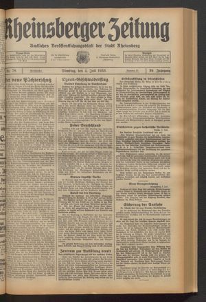 Rheinsberger Zeitung vom 04.07.1933