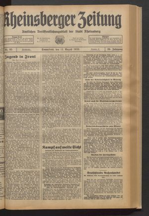 Rheinsberger Zeitung vom 12.08.1933