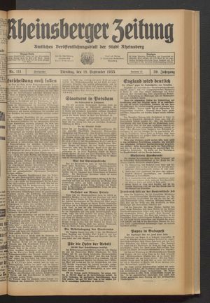 Rheinsberger Zeitung vom 19.09.1933