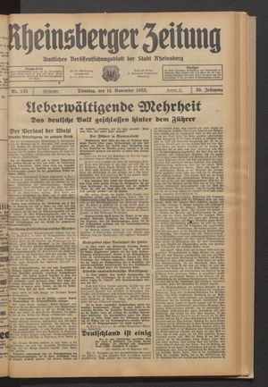 Rheinsberger Zeitung on Nov 14, 1933