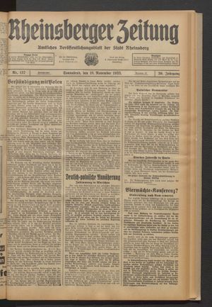 Rheinsberger Zeitung on Nov 18, 1933