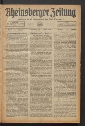 Rheinsberger Zeitung vom 04.01.1934