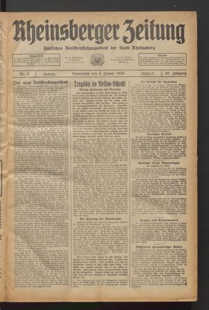 Rheinsberger Zeitung vom 06.01.1934