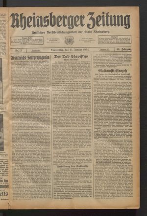 Rheinsberger Zeitung vom 11.01.1934