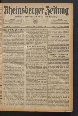 Rheinsberger Zeitung vom 13.01.1934
