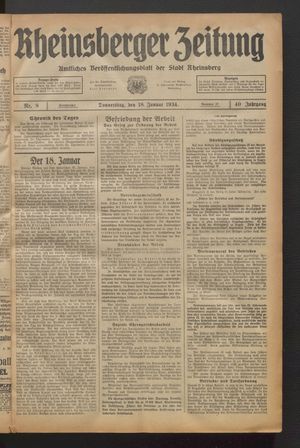 Rheinsberger Zeitung vom 18.01.1934