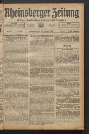 Rheinsberger Zeitung vom 25.01.1934