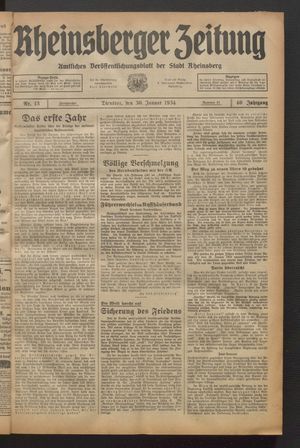 Rheinsberger Zeitung vom 30.01.1934