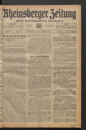 Rheinsberger Zeitung vom 15.02.1934
