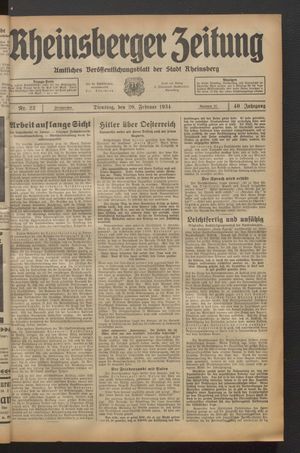 Rheinsberger Zeitung vom 20.02.1934