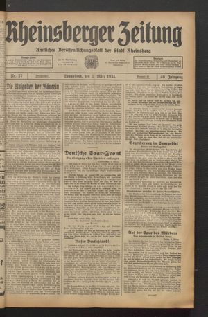 Rheinsberger Zeitung vom 03.03.1934