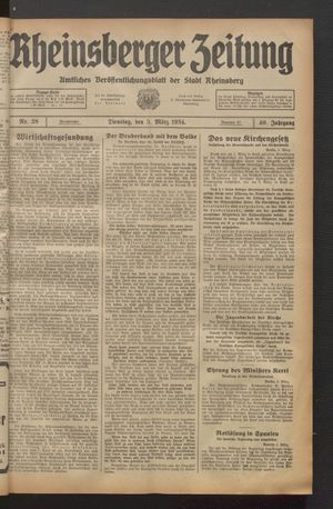 Rheinsberger Zeitung vom 05.03.1934