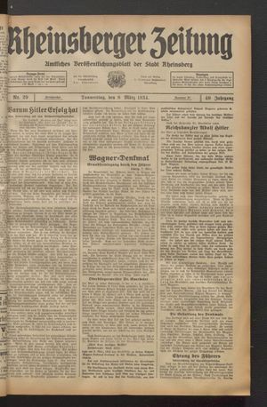 Rheinsberger Zeitung vom 08.03.1934