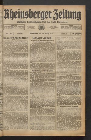 Rheinsberger Zeitung vom 10.03.1934
